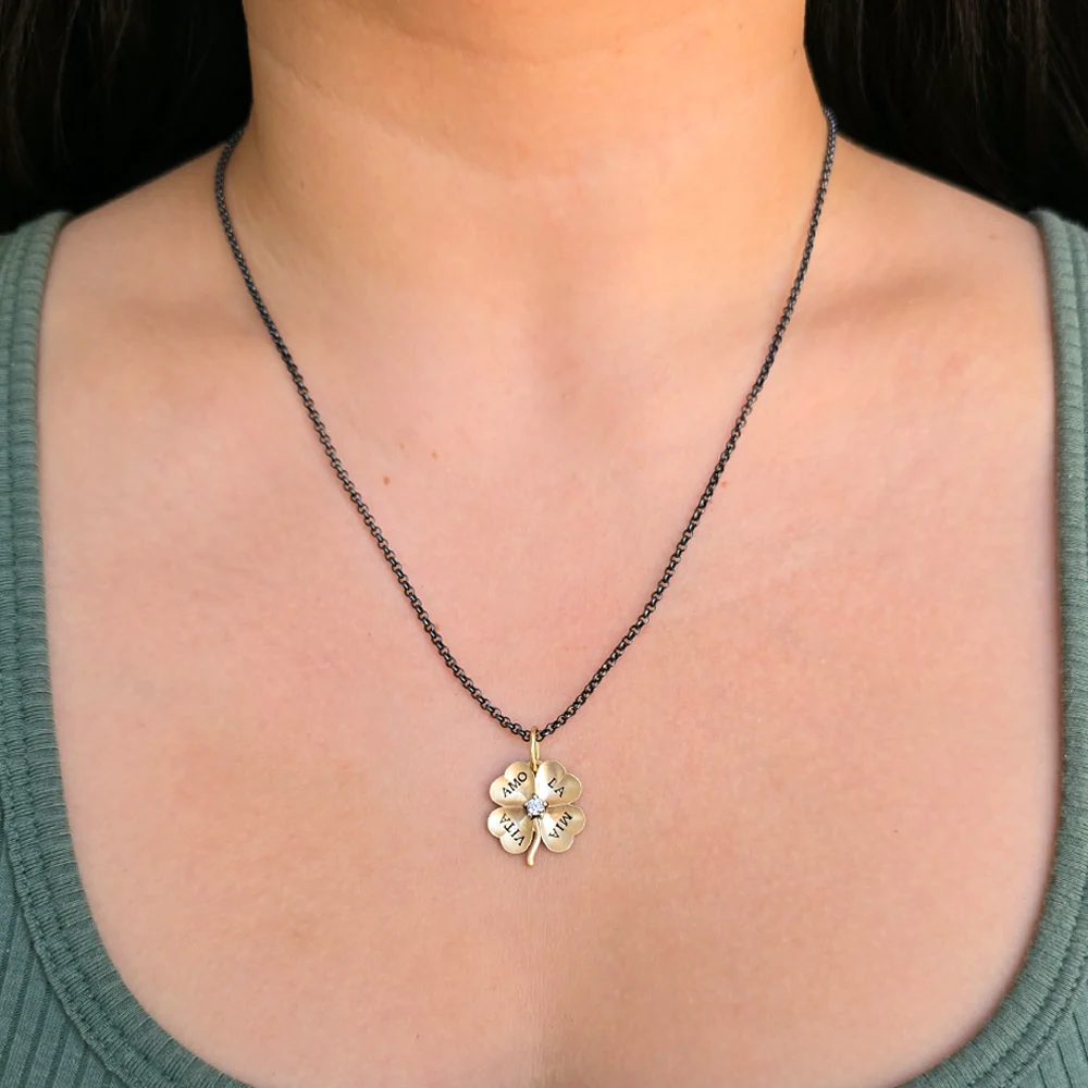 Diamond Four-Leaf Clover Pendant - "Vita Amo La Mia" - Image 4