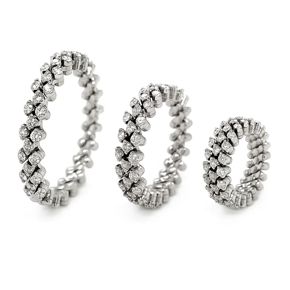 18K White Gold Three Row Expandable Brevetto Diamond Ring - Image 2