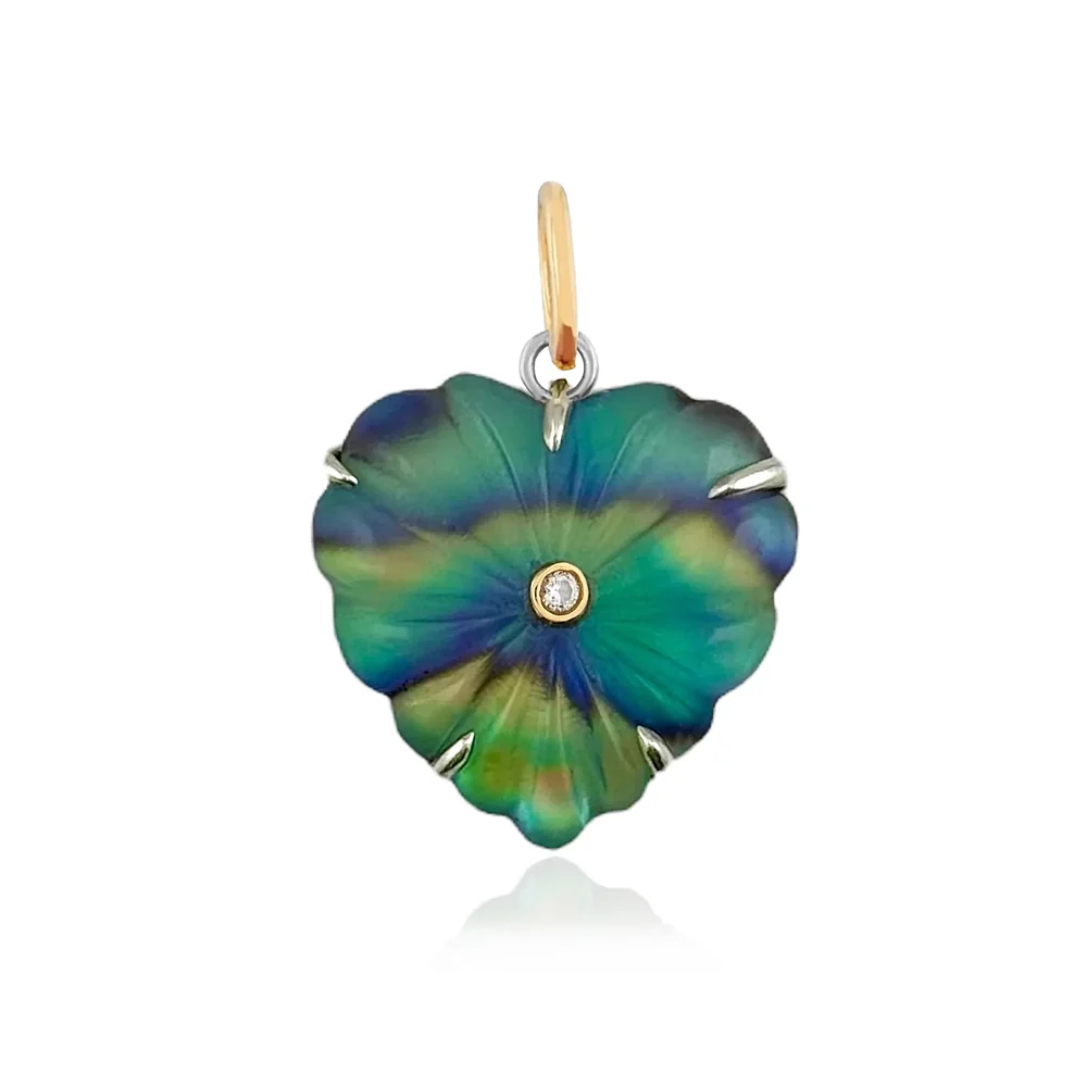 Abalone, Clear Chalcedony & Diamond Pendant - "Luminescent Heart"