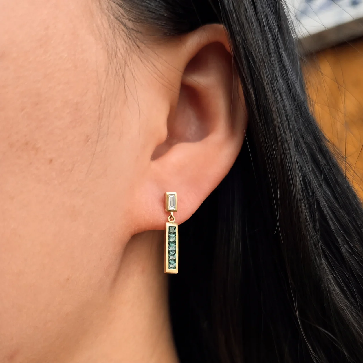 Alexandrite & Diamond Drop Earrings - "Lumea Bars" - Image 2