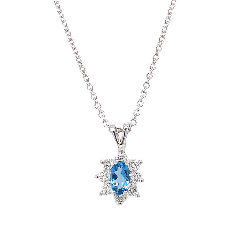 Aquamarine & Diamond Halo Pendant - "Winter Star" - Image 2