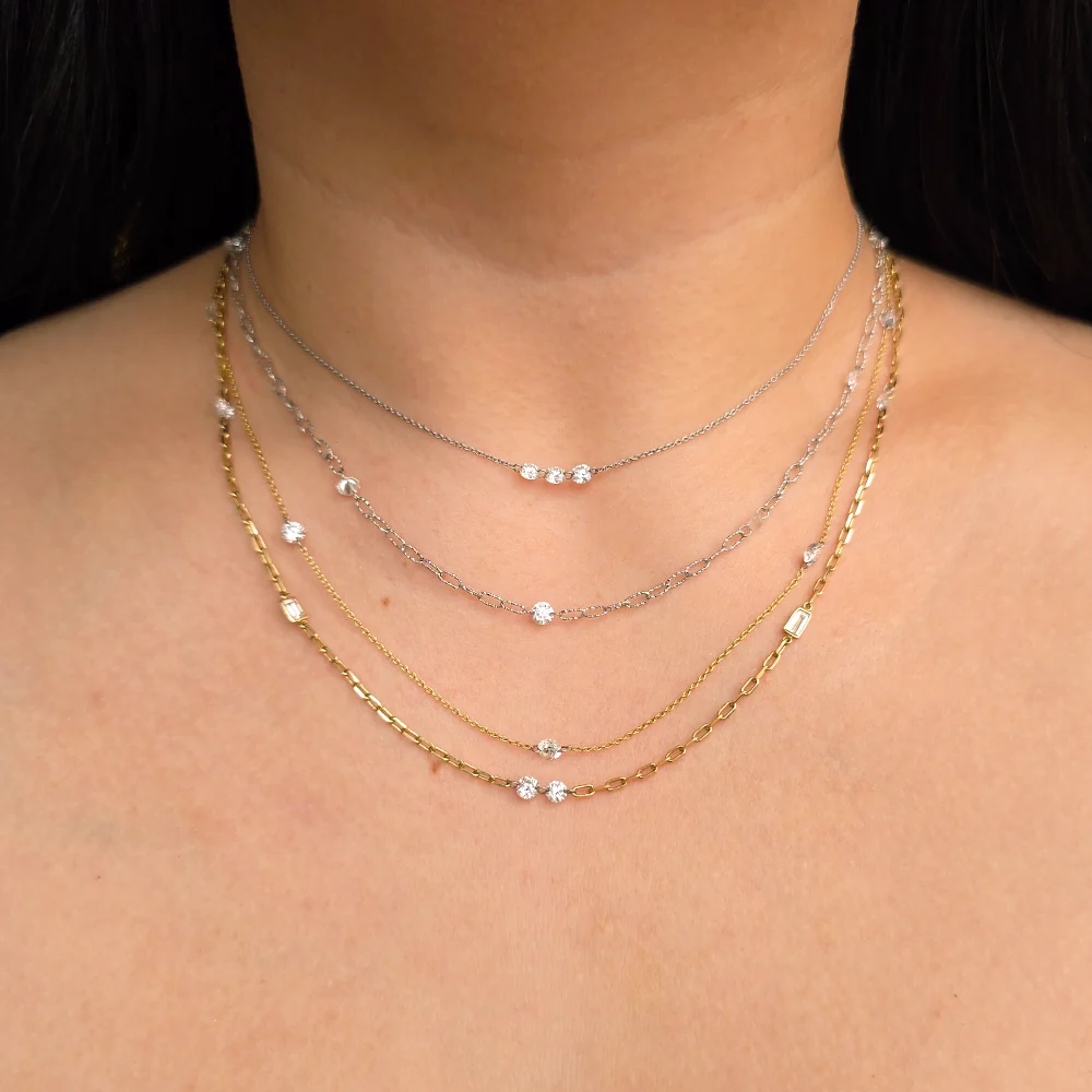 Asymmetrical Diamond Station Necklace - "Mixt Orbit" - Image 4