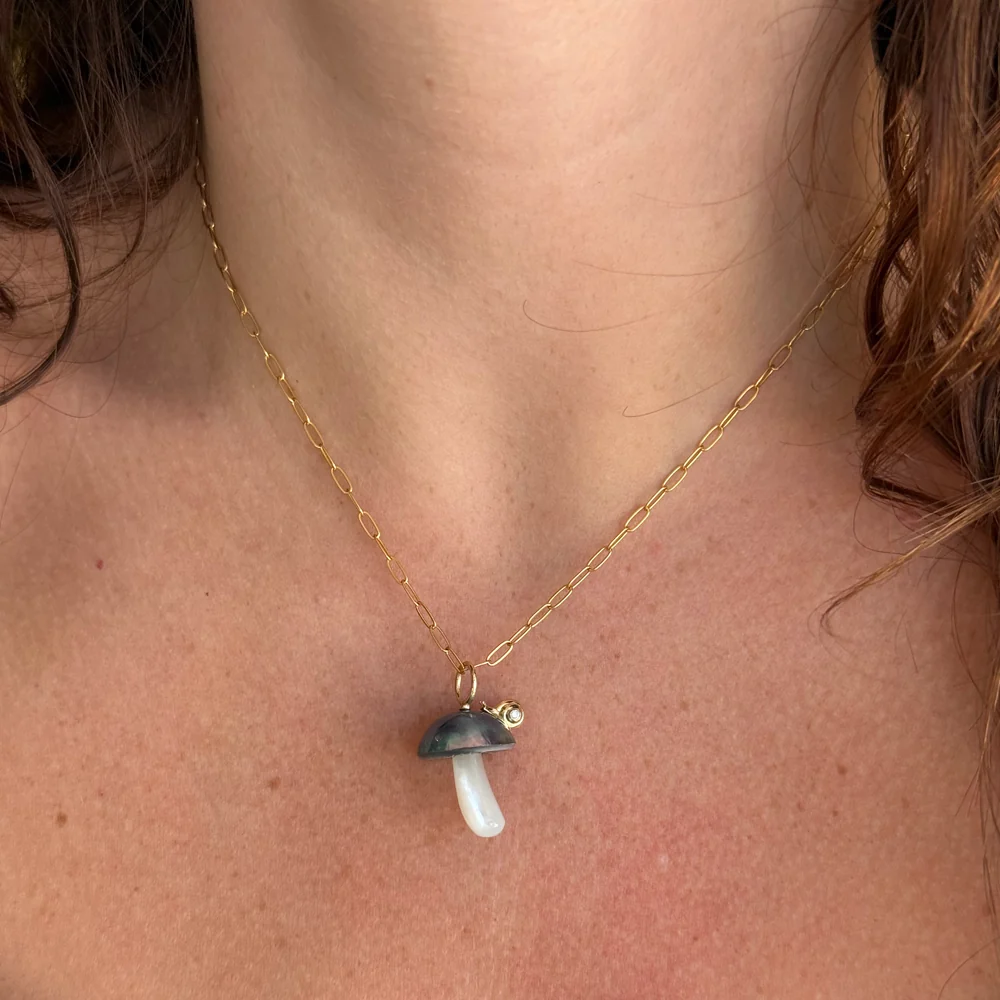 Blue Mabe Pearl Mushroom & Snail Pendant - "Escar-Gold" - Image 2