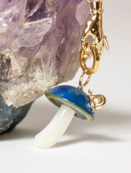 Blue Mabe Pearl Mushroom & Snail Pendant - "Escar-Gold" - Image 3