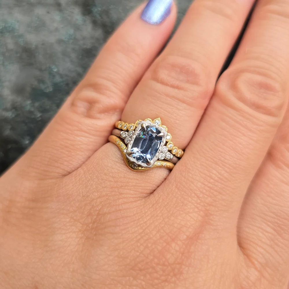 Blue Montana Sapphire & Diamond Ring - "Wavy Luna" - Image 7