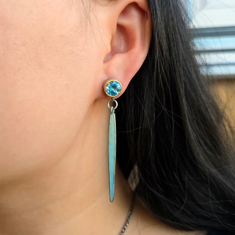 Blue Topaz Color Drop Earrings - Image 2