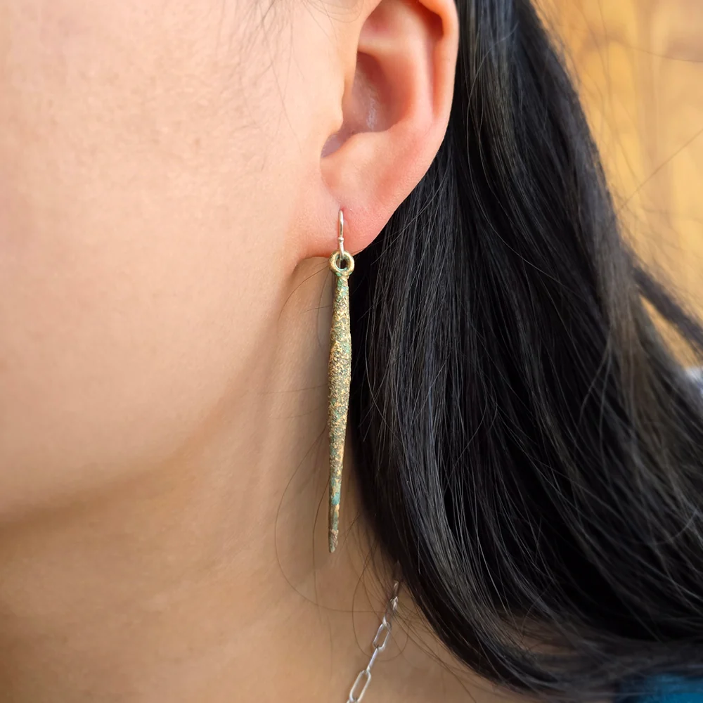 Long Bronze Drop Earrings with Silver Earwires - "Drift" - Image 2