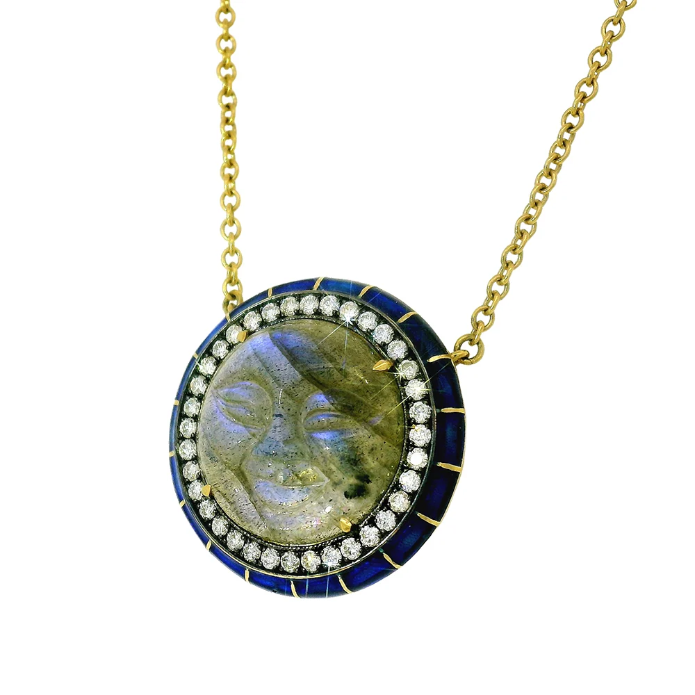 Carved Labradorite, Diamond & Enamel Necklace- "Rock Candy Lunar Secrets" - Image 4