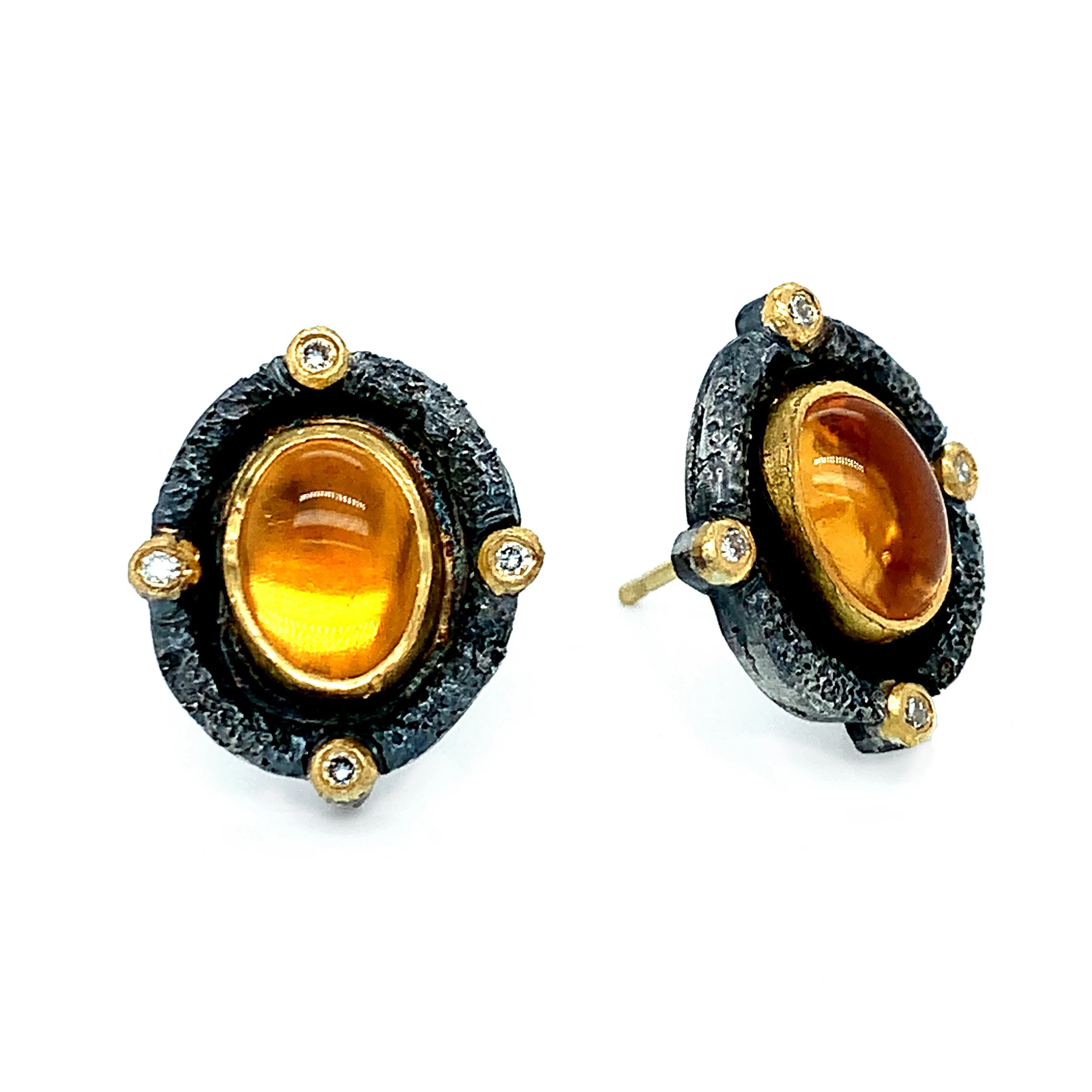 Citrine Cabochon & Sterling Silver Earrings - "Autumnal Equinox" - Image 2