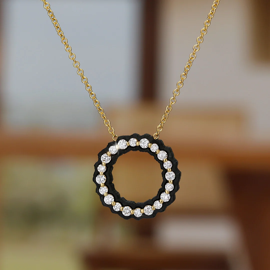Diamond & Blackened Cobalt Chrome Necklace - "Scallop" - Image 2