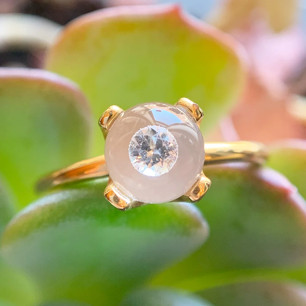 Diamond and Yellow Gold Ring - "Diamond in Glass" - Image 3
