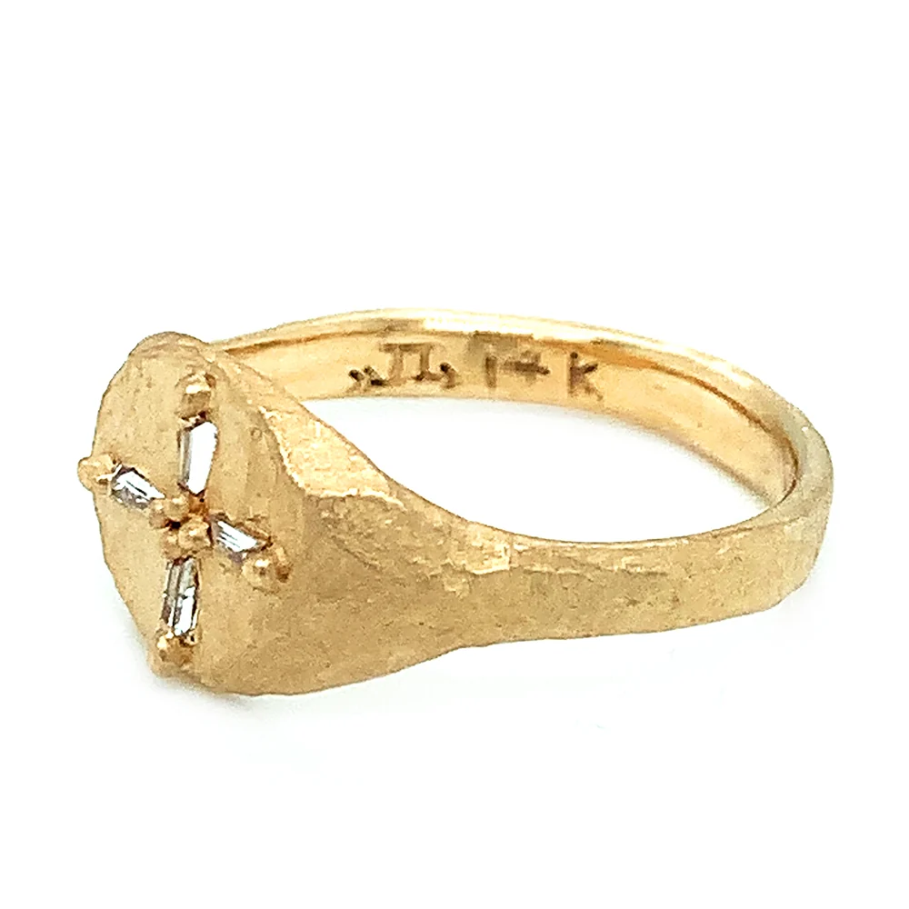 Diamond Baguette Gold Signet Ring - "Byzantium" - Image 3
