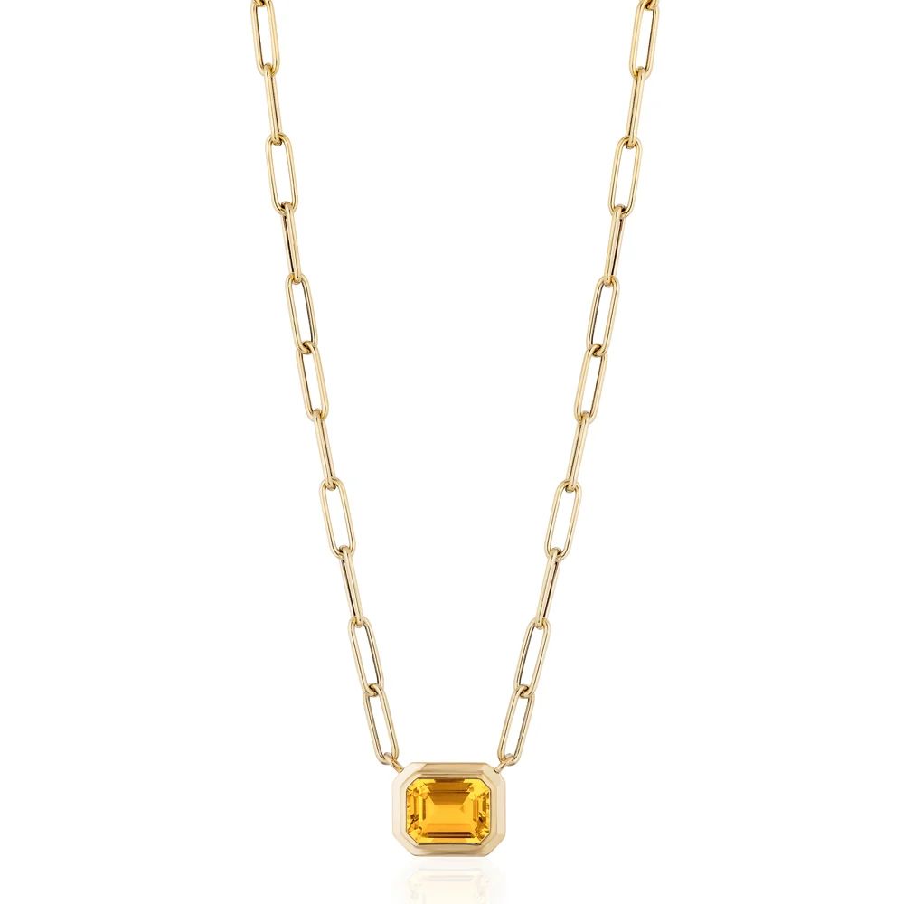Emerald-Cut Citrine Paperclip Necklace - "Manhattan"