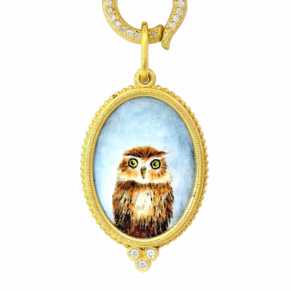 Vitreous Enamel Diamond Pendant - "Baby Hoot Owl" - Image 5