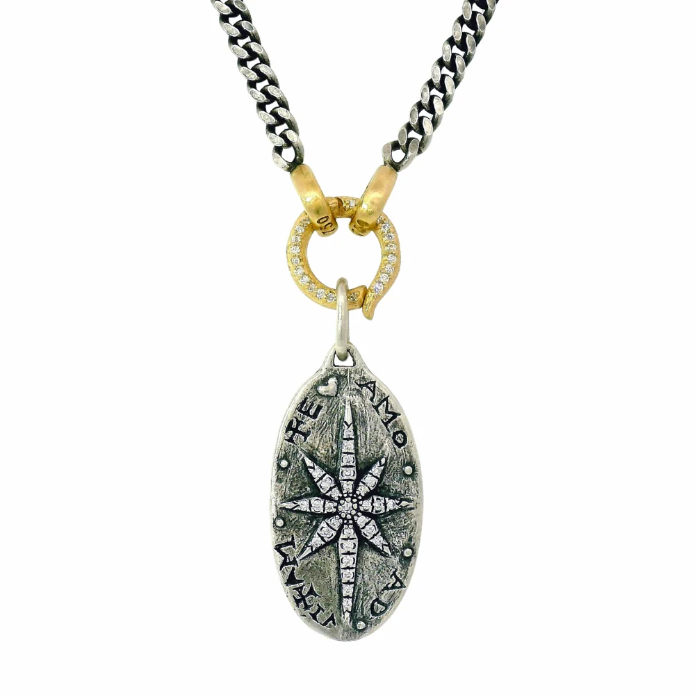 Fleur de Lis & Diamond Oval Pendant - "North Star" - Image 4