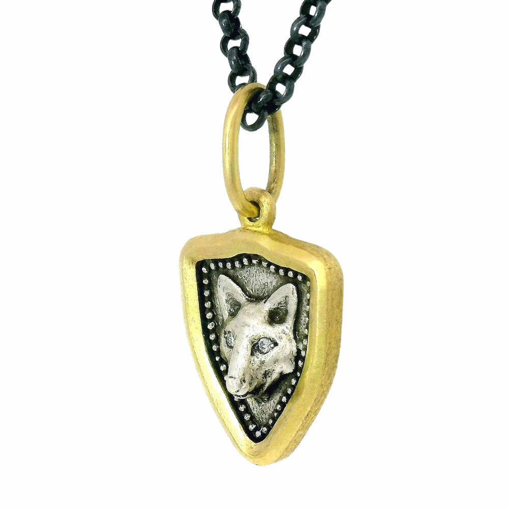Gold, Silver, and Diamond Pendant - "Baby Fox & Flower" - Image 5