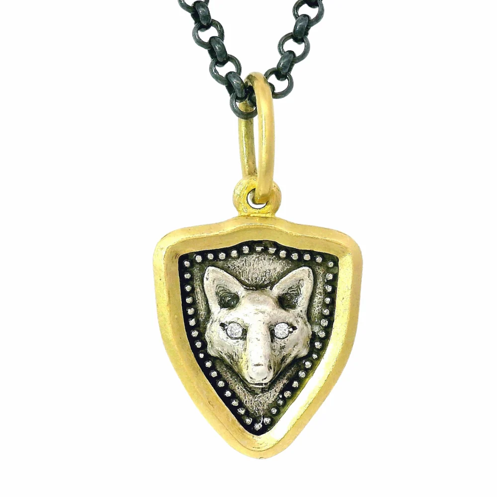 Gold, Silver, and Diamond Pendant - "Baby Fox & Flower" - Image 6
