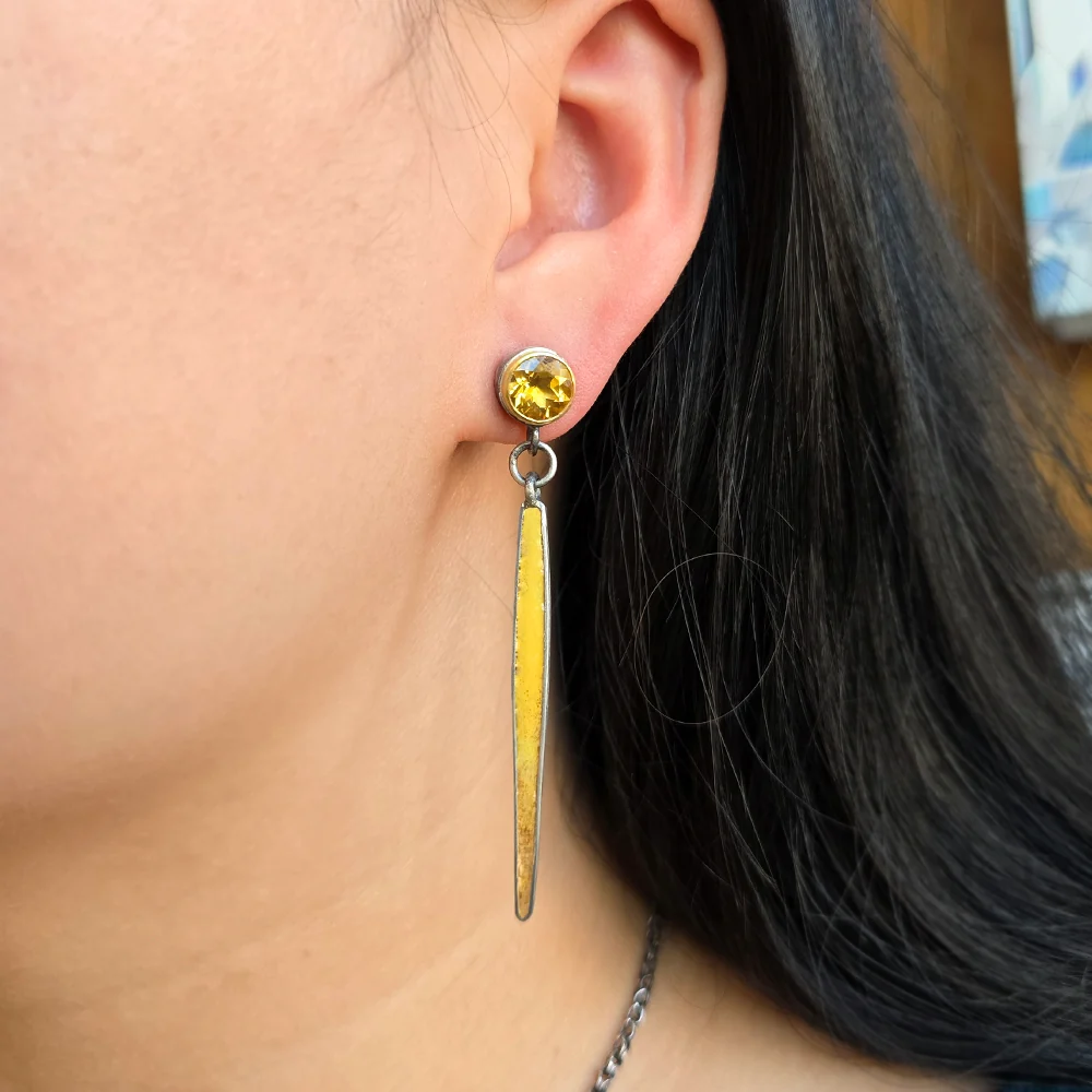 Gold Citrine Color Drop Earrings - Image 2