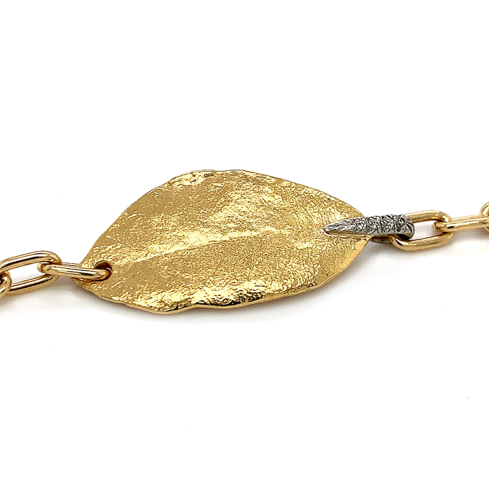 Gold & Platinum Diamond Link Bracelet - "Southern Oak Leaf" - Image 3