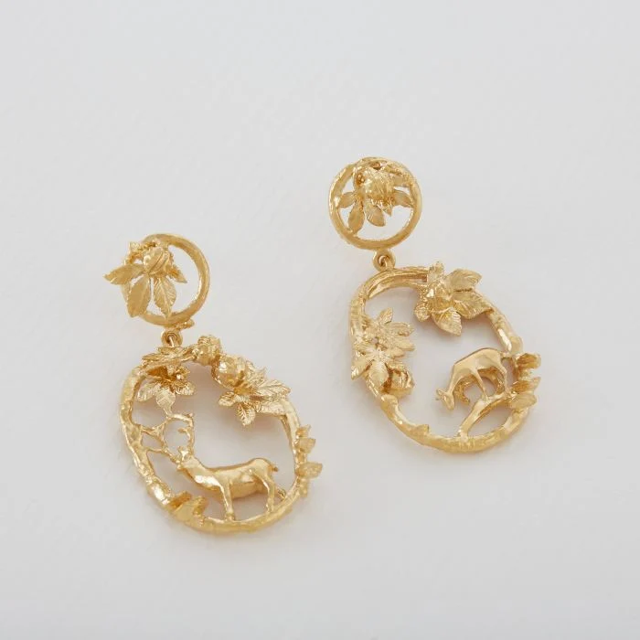 Gold Vermeil Woodland Drop Earrings - "Doe & Stag" - Image 2