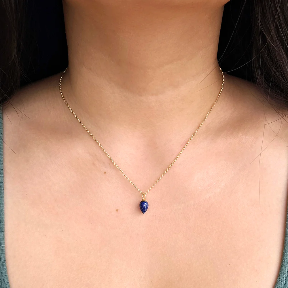 Gold Vermeil Lapis Lazuli Necklace - "Pendulum" - Image 2