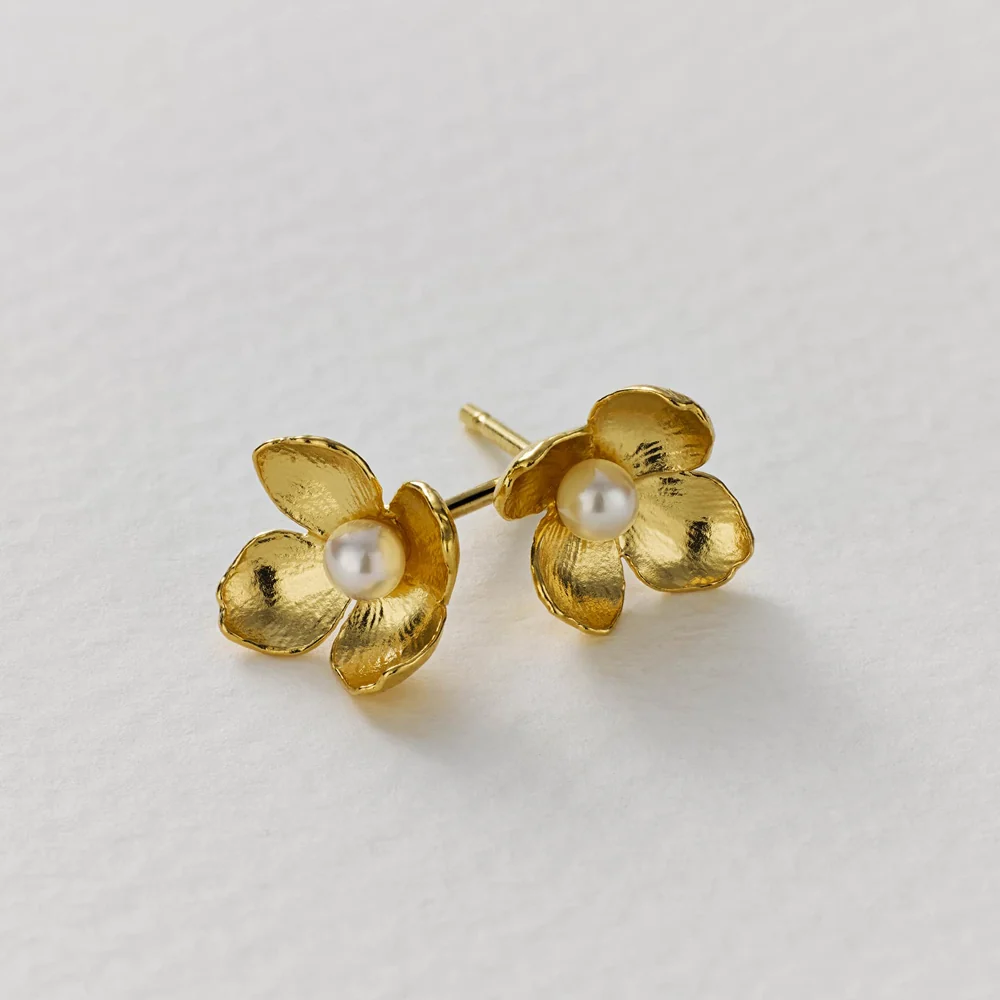 Gold Vermeil & Pearl Earrings - "Cuckoo Flower" - Image 2