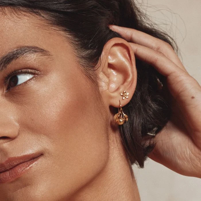Gold Vermeil Stud Earrings - "Lemon Blossoms" - Image 2