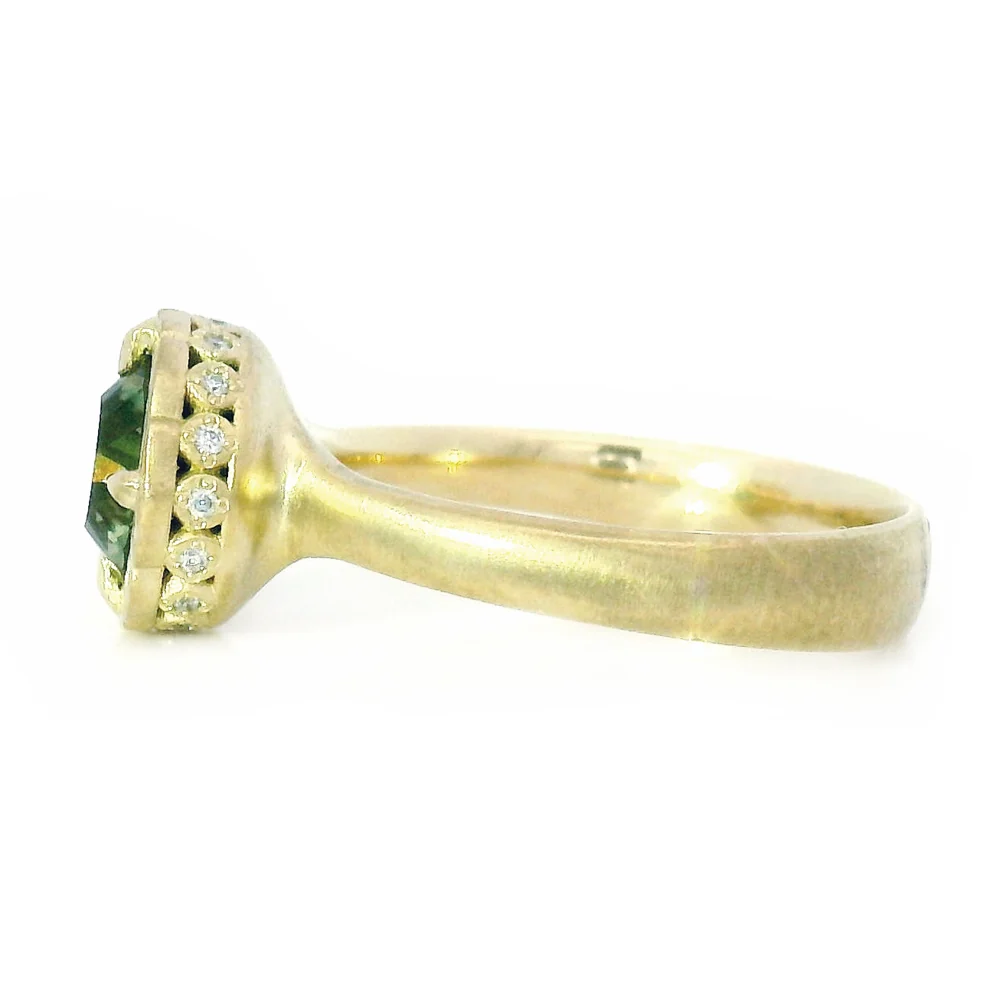 Green Montana Sapphire & Diamond Engagement Ring - "Eye of the Jungle" - Image 4