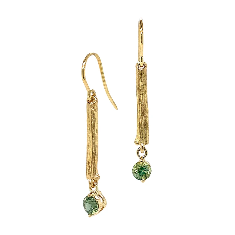Green Montana Sapphire Drop Earrings - "Olive Branch"