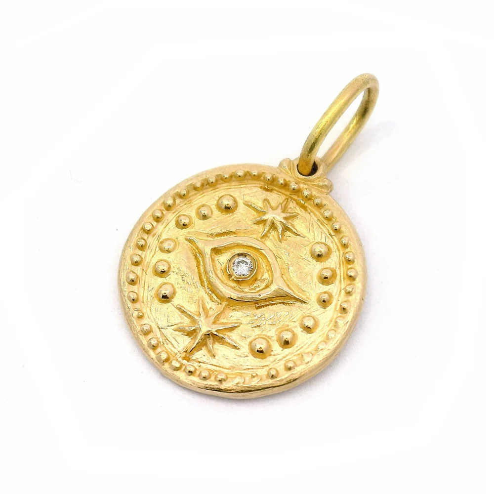 14K Gold Hamsa Hand & Evil Eye Pendant- "Gaze of Protection" - Image 2
