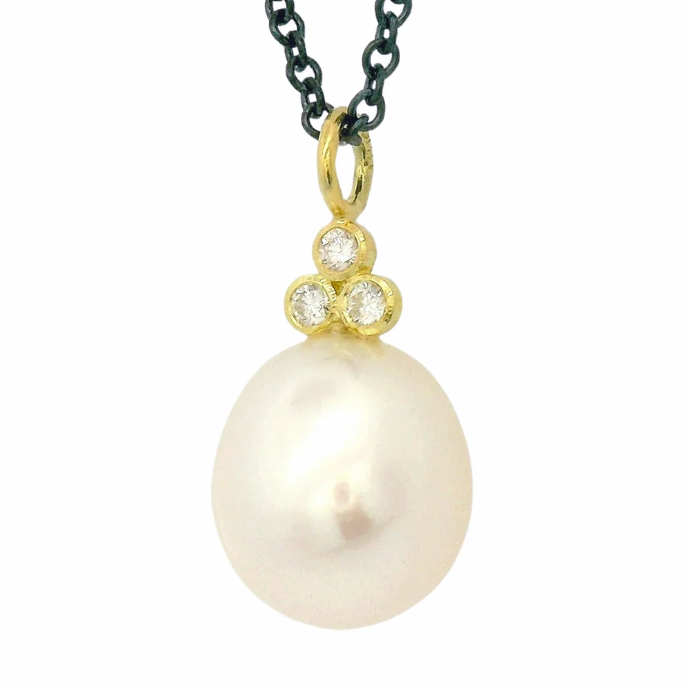 Diamond Pearl Drop Necklace - "Moonlight" - Image 3