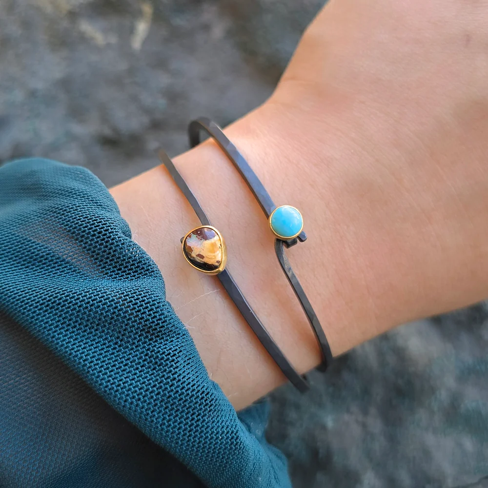 Sleeping Beauty Turquoise Two-Tone Hook Bracelet - "Skyfall" - Image 6