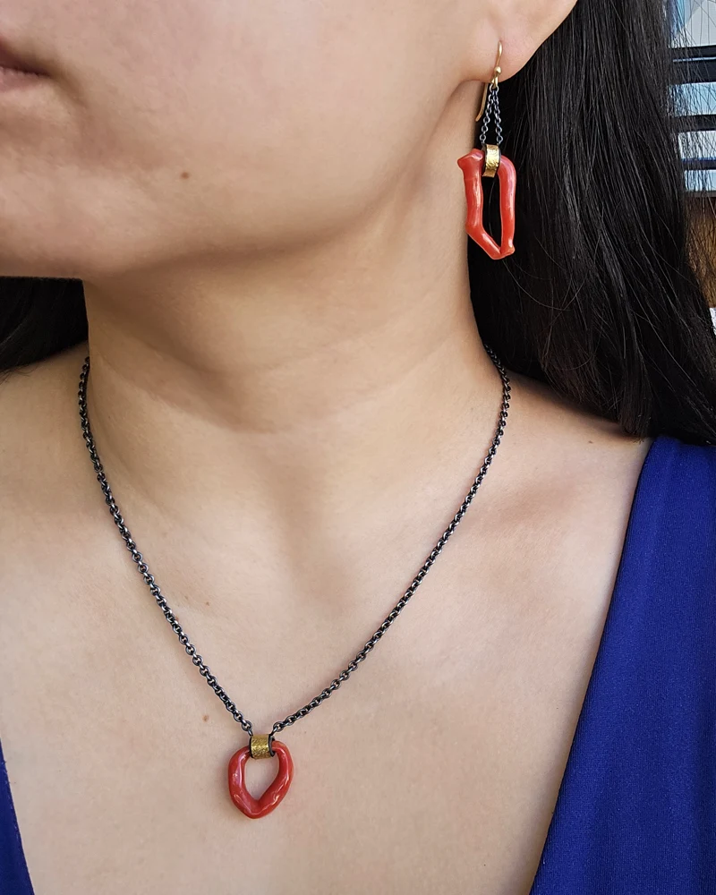 Mediterranean Red Branch Coral Earrings - "Ocean's Rhythm" - Image 4