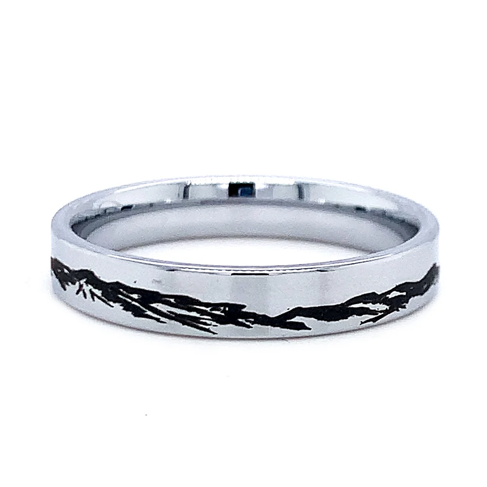 Men's Tungsten Band with Laser Engraved Mountain Range - "Peaks" - Image 3