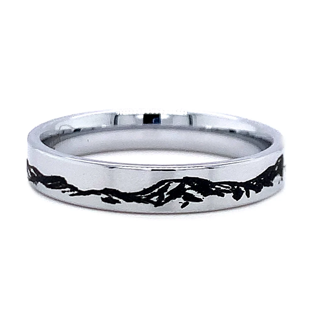 Men's Tungsten Band with Laser Engraved Mountain Range - "Peaks" - Image 4