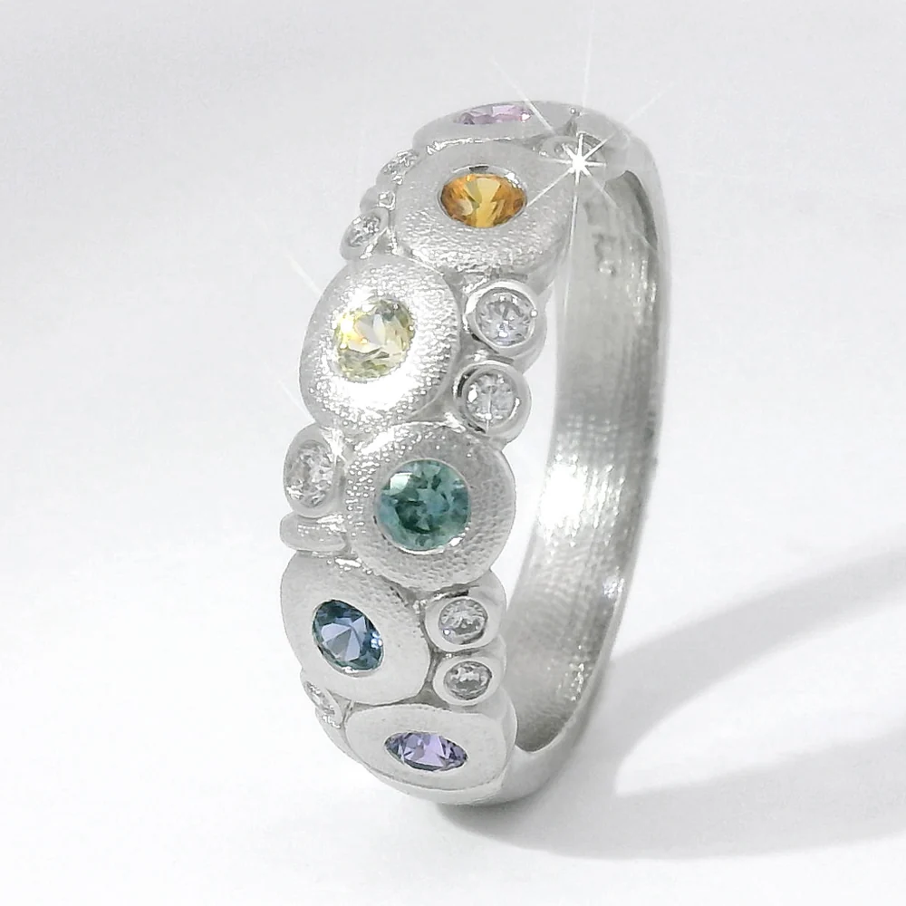 Montana Sapphire & Diamond Domed Platinum Ring - "Rainbow Candy" - Image 2