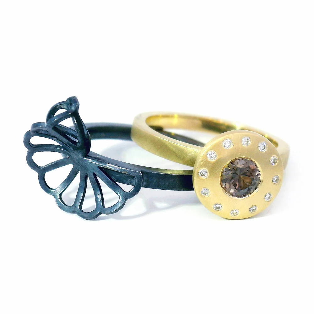 Montana Sapphire Origami Ring Set- "Halo Duet" - Image 3