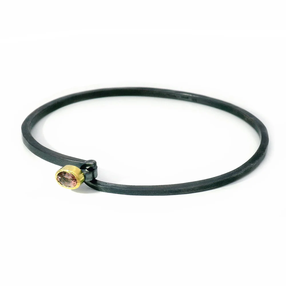 Pink Montana Sapphire Two-Tone Hook Bracelet - "Roselight" - Image 2