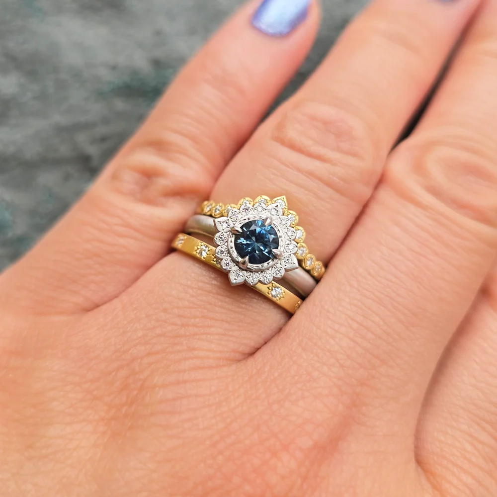 Montana Sapphire Platinum Ring "Flame" - Image 8