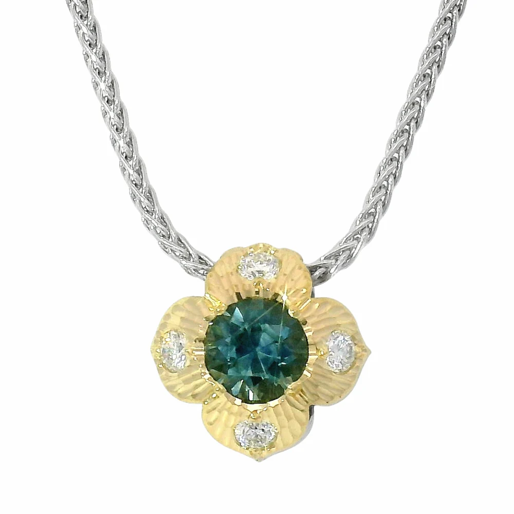 Montana Sapphire Two-Tone Reversible Necklace - "Quadrafolium" - Image 6
