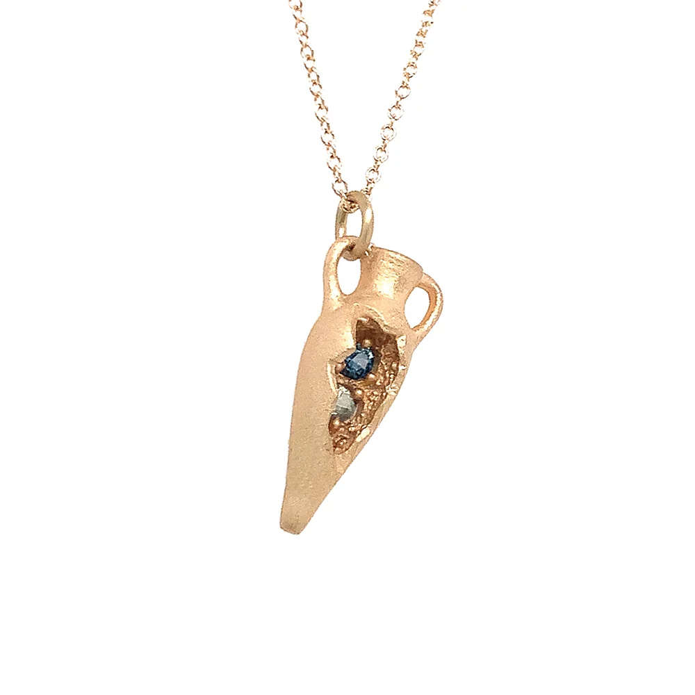 Montana Sapphire Yellow Gold Necklace - "Ancient Amphora" - Image 3