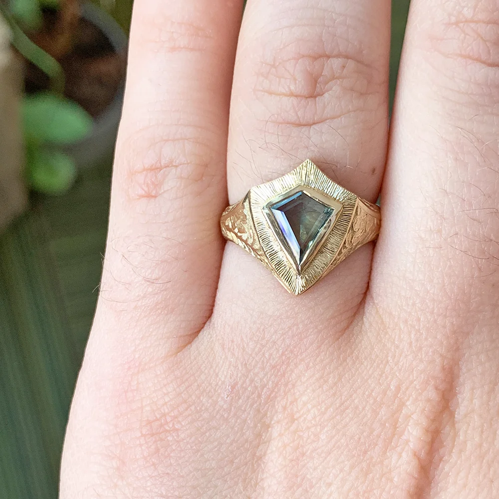 Montana Sapphire & Yellow Gold Ring - "Lancebreaker Signet" - Image 9