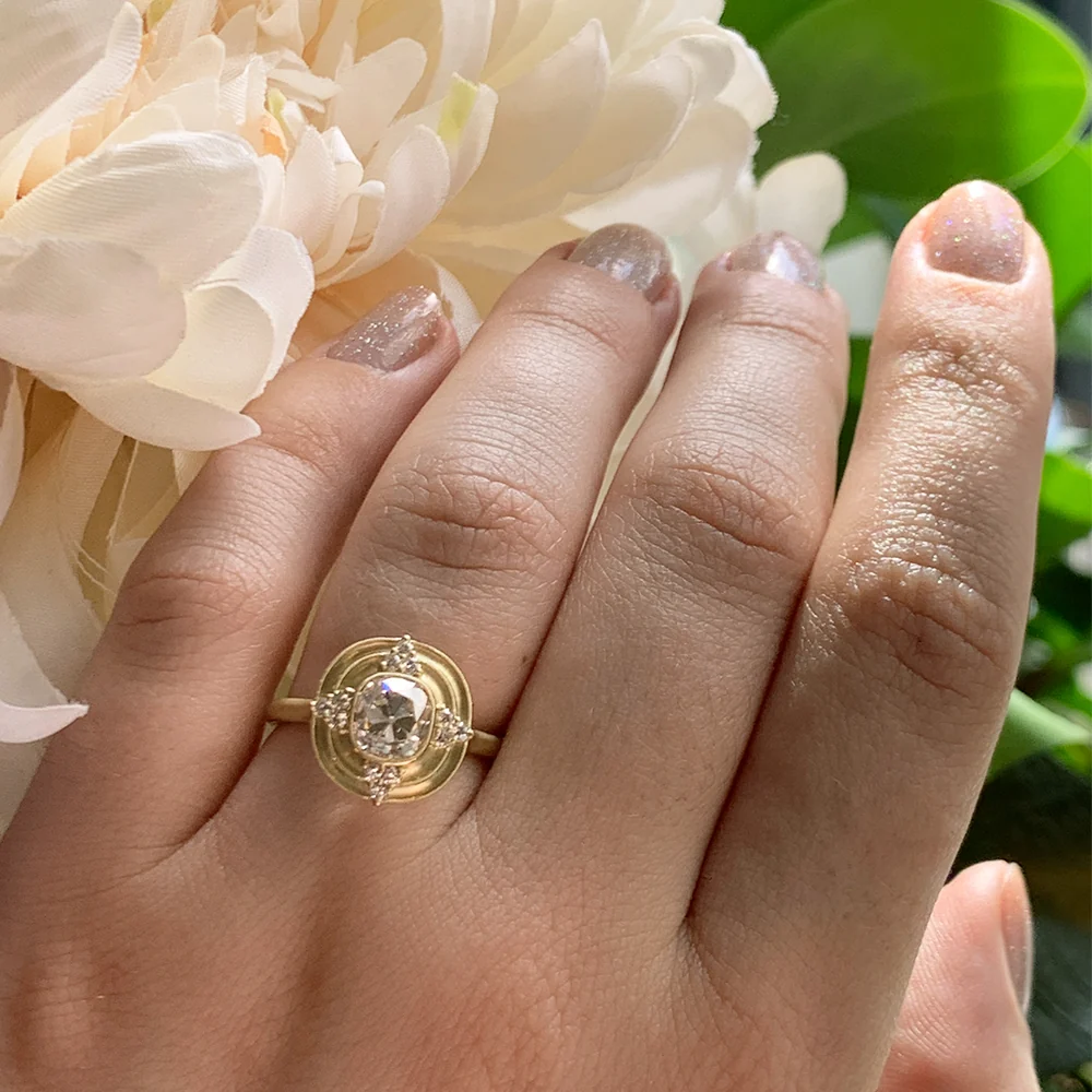 Old Mine Cut Diamond Engagement Ring - "Thea Halo" - Image 6
