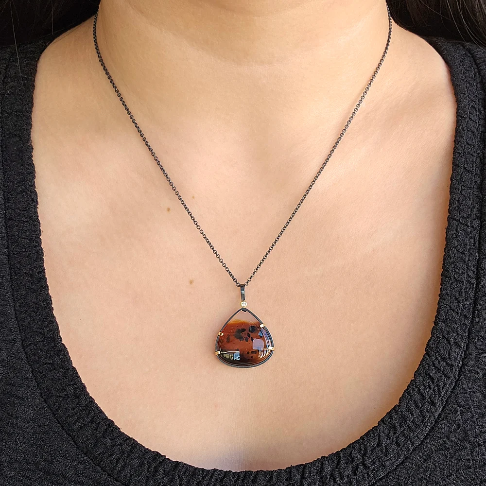 One-of-a-Kind Montana Agate & Diamond Necklace - "Tigress" - Image 4