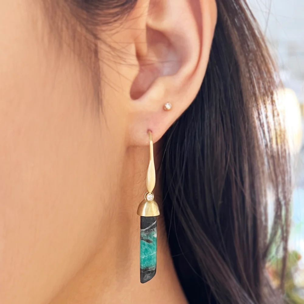 One-of-a-Kind Yellow Gold and Emerald Earrings - "Emerald Cavern" - Image 2