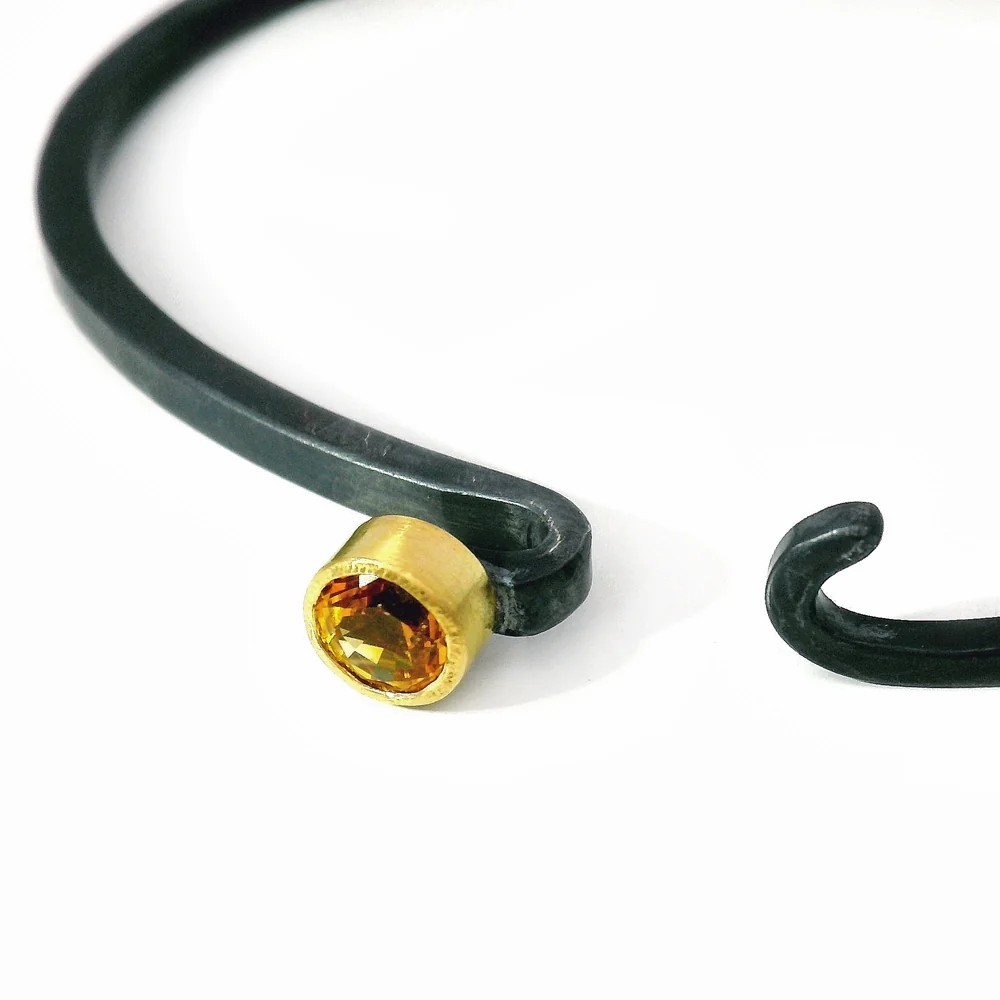 Orange Montana Sapphire Two-Tone Hook Bracelet - "Ember" - Image 3