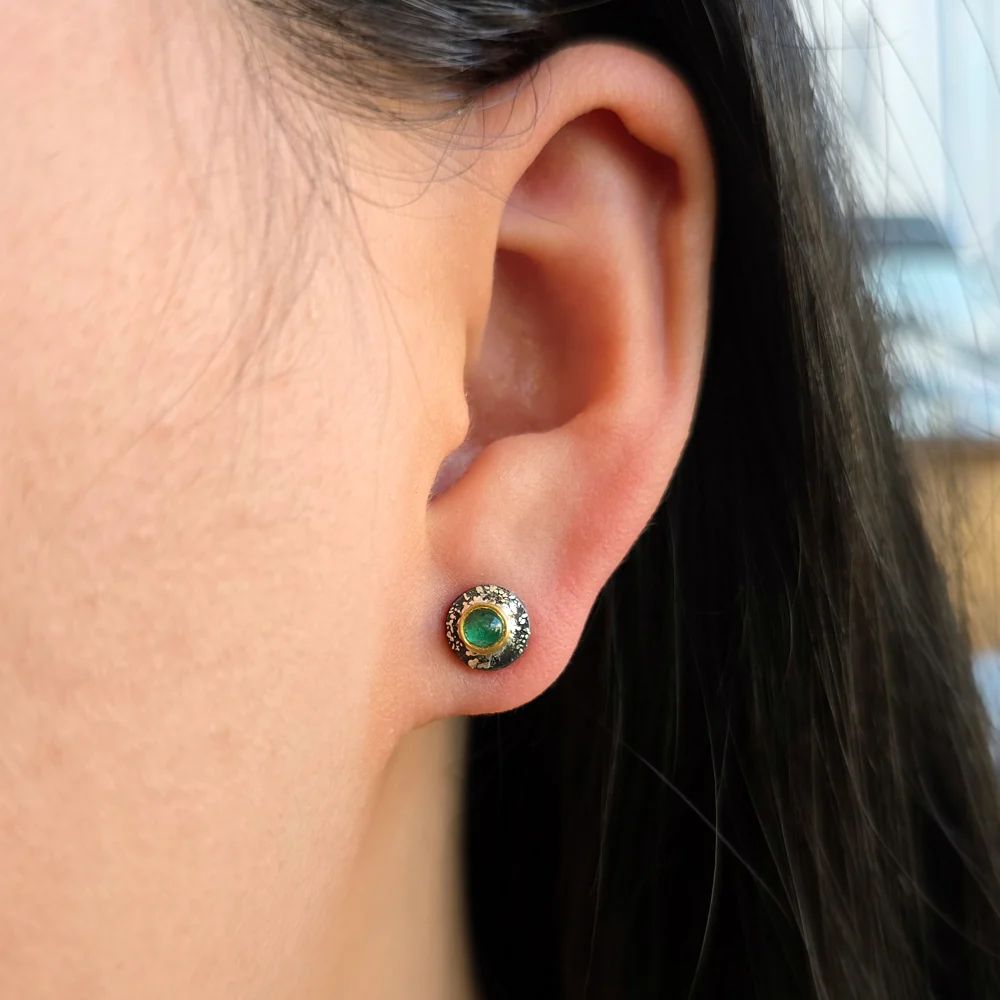 One-of-a-Kind Emerald Stud Earrings in Silver & Gold - Image 3
