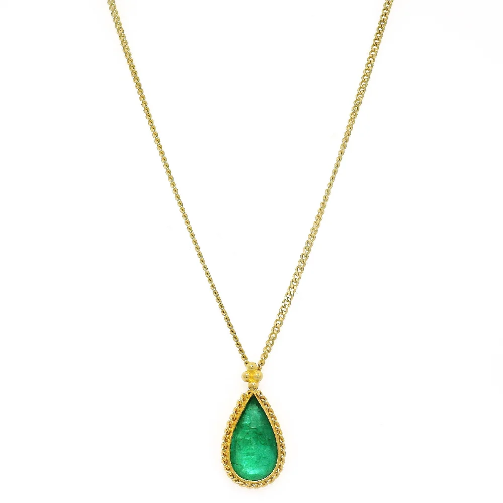 Pear-Shaped Emerald & Yellow Gold Necklace - "Forest Light"