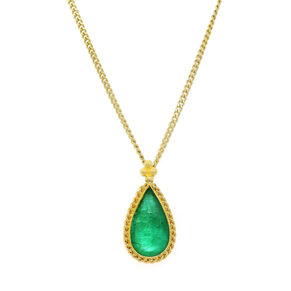 Pear-Shaped Emerald & Yellow Gold Necklace - "Forest Light" - Image 3