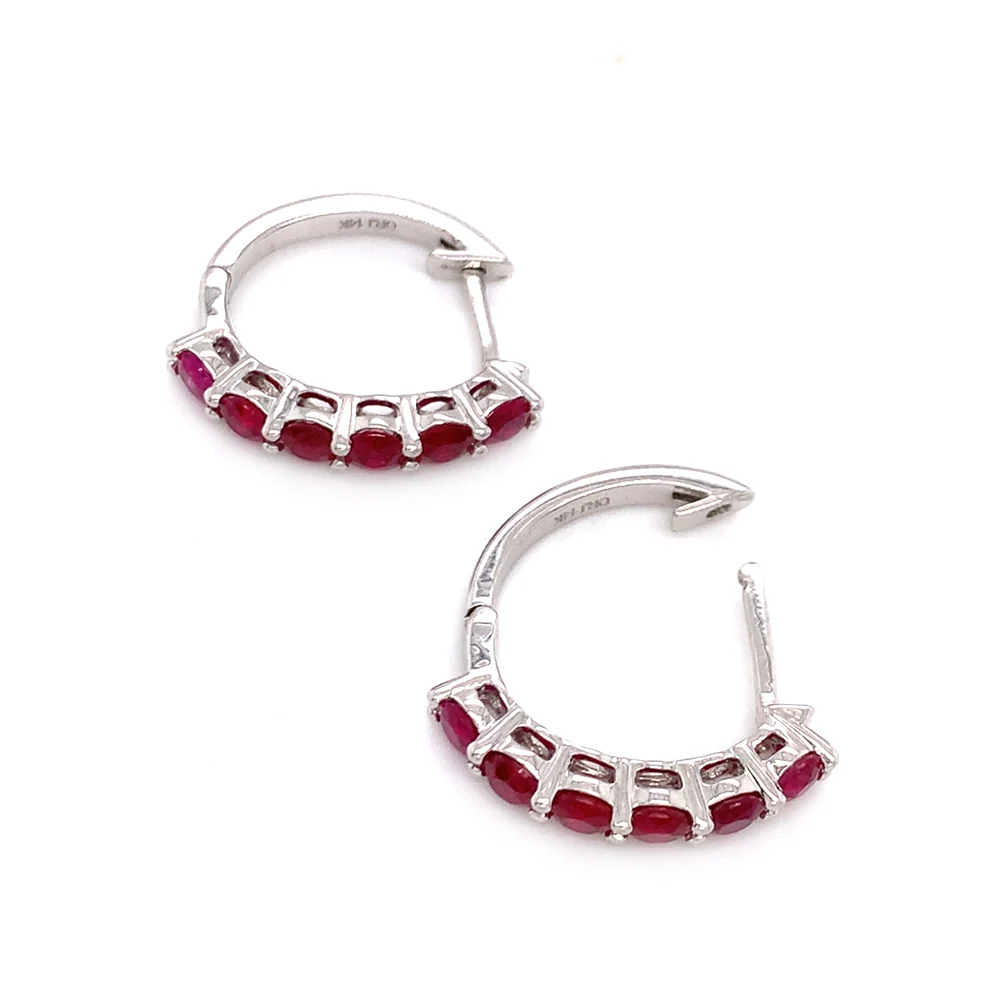 Ruby & White Gold Hoop Earrings - "Sunfire" - Image 2